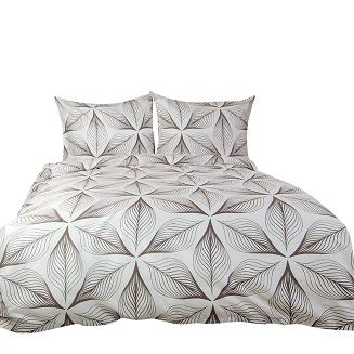 Pościel satyna bawełniana SATYNLOVE 160x200 biała w brązowe symetryczne liście