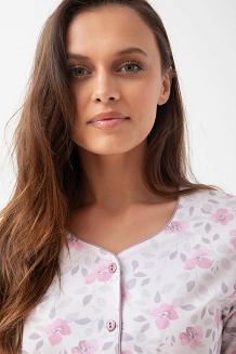 Piżama damska LUNA kod 388 różowa beżowa w kwiaty listki rozpinana