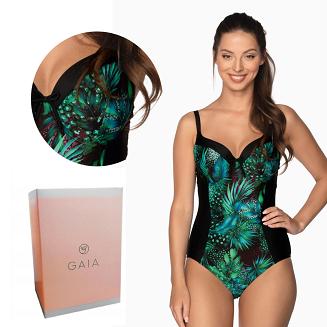 Strój kąpielowy jednoczęściowy Samana 014 czarny zielony liście