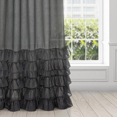 Firana gotowa na taśmie DOLLY 140x250 Eurofirany czarna falbany na dole