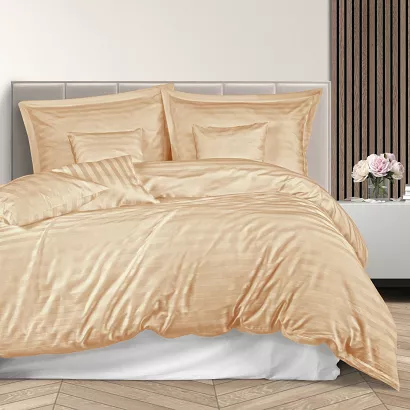 Pościel satyna bambusowo-bawełniana STRIPE BEIGE 160x200 Darymex jednokolorowa beżowa