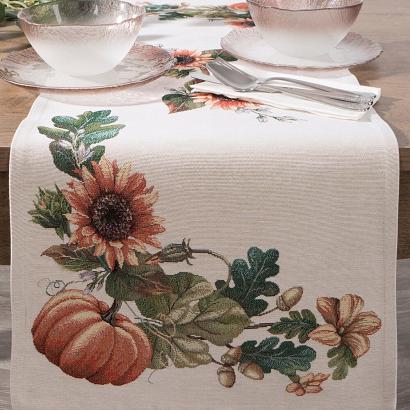 Bieżnik obrus dekoracyjny 40x100 Eurofirany naturalny pomarańczowy rudy dynie słoneczniki