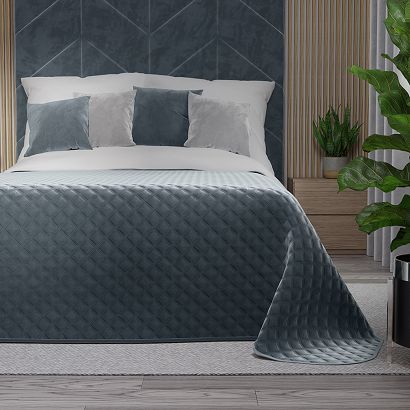 Narzuta dekoracyjna VELVI 170x210 pikowana w geometryczny wzór niebieska