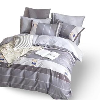 Pościel dla dzieci 160x200 szara grafitowa samotny miś + paski