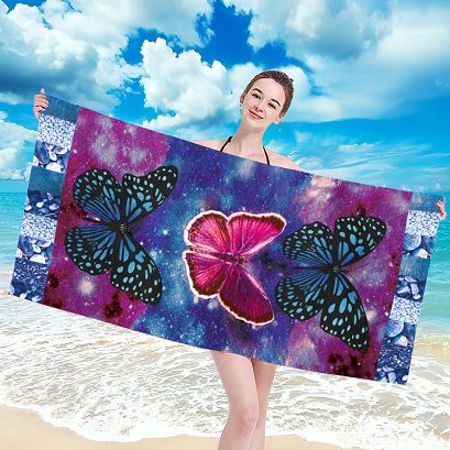 Ręcznik plażowy 100x180 wielokolorowy galaktyczne motyle