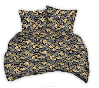 Pościel satyna korowana 160x200 wzór amazonia szare złote liście