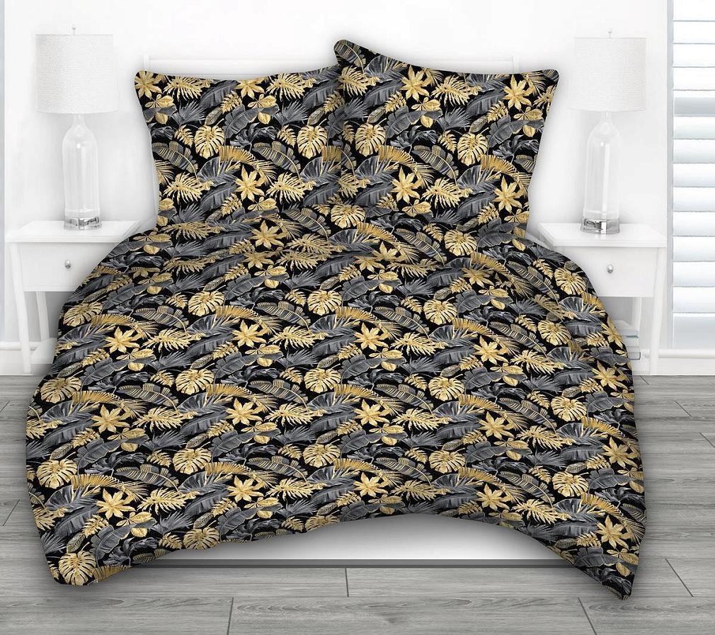 Pościel satyna korowana 160x200 wzór amazonia szare złote liście