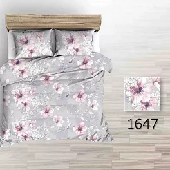 Pościel flanelowa 160x200 różowe kwiaty na szarym tle