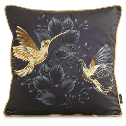 Poszewka dekoracyjna VELVET 45x45 Eurofirany czarna złote kolibry