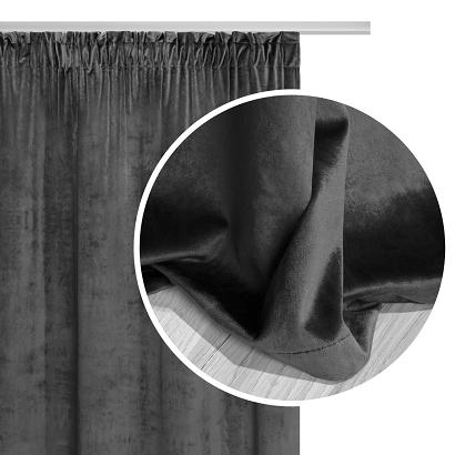 Zasłona gotowa na taśmie VELVET SOFT 140x270 welurowa grafitowa
