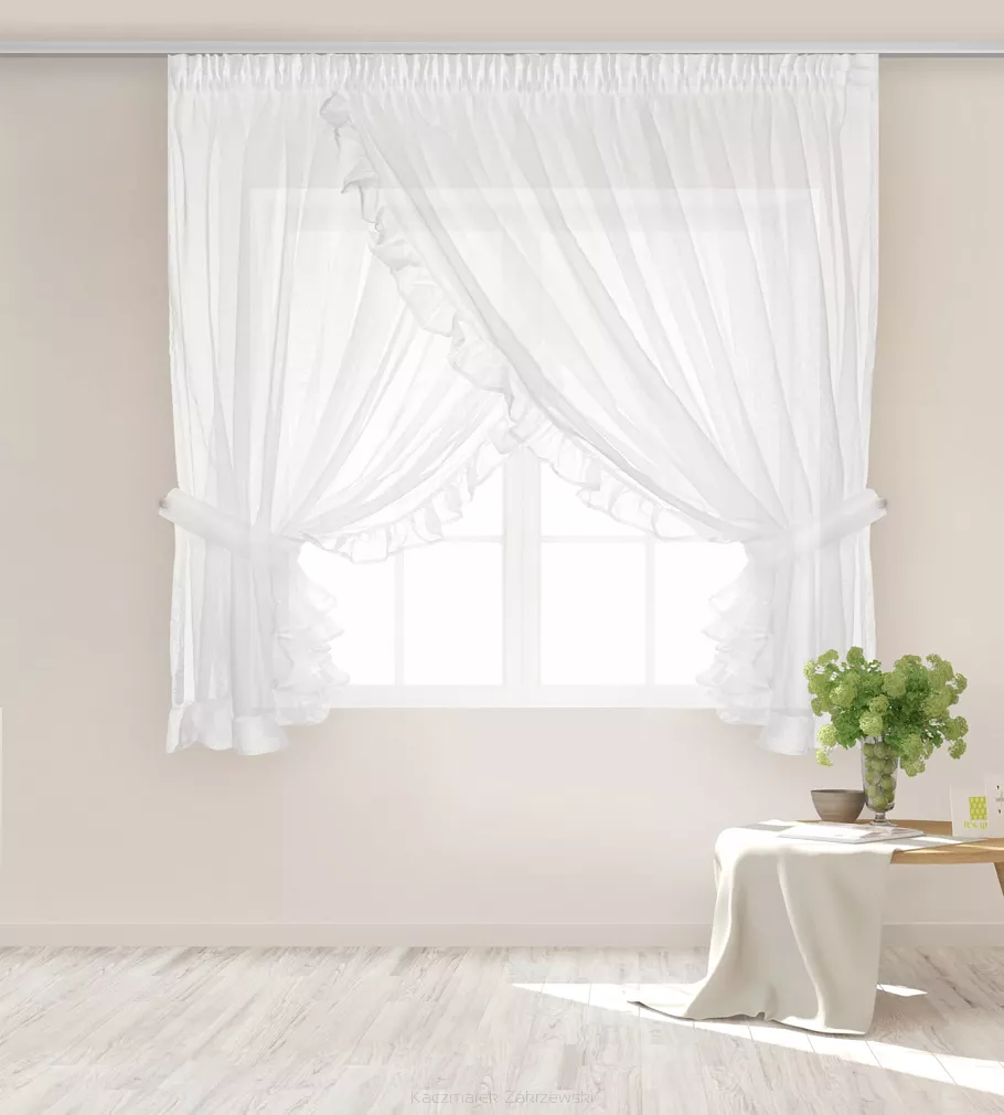 Firana gotowa na taśmie BRIGHT 400x150 biała z falbankami