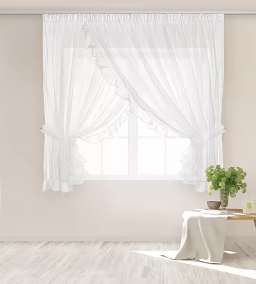 Firana gotowa na taśmie BRIGHT 400x150 biała z falbankami