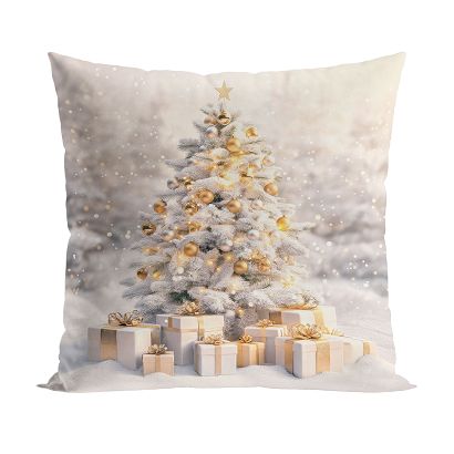 Poszewka dekoracyjna świąteczna ZŁOTA CHOINKA 40x40 welwetowa biała złota