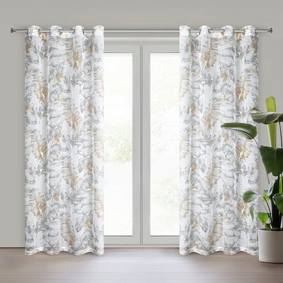 Zasłona gotowa na przelotkach LAYLA 140x250 Eurofirany srebrna złota tropikalna elegancja
