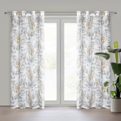 Zasłona gotowa na przelotkach LAYLA 140x250 Eurofirany srebrna złota tropikalna elegancja
