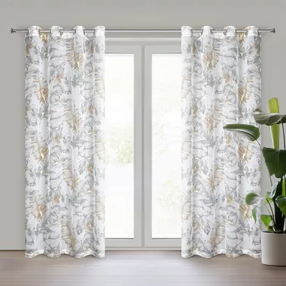 Zasłona gotowa na przelotkach LAYLA 140x250 Eurofirany srebrna złota tropikalna elegancja