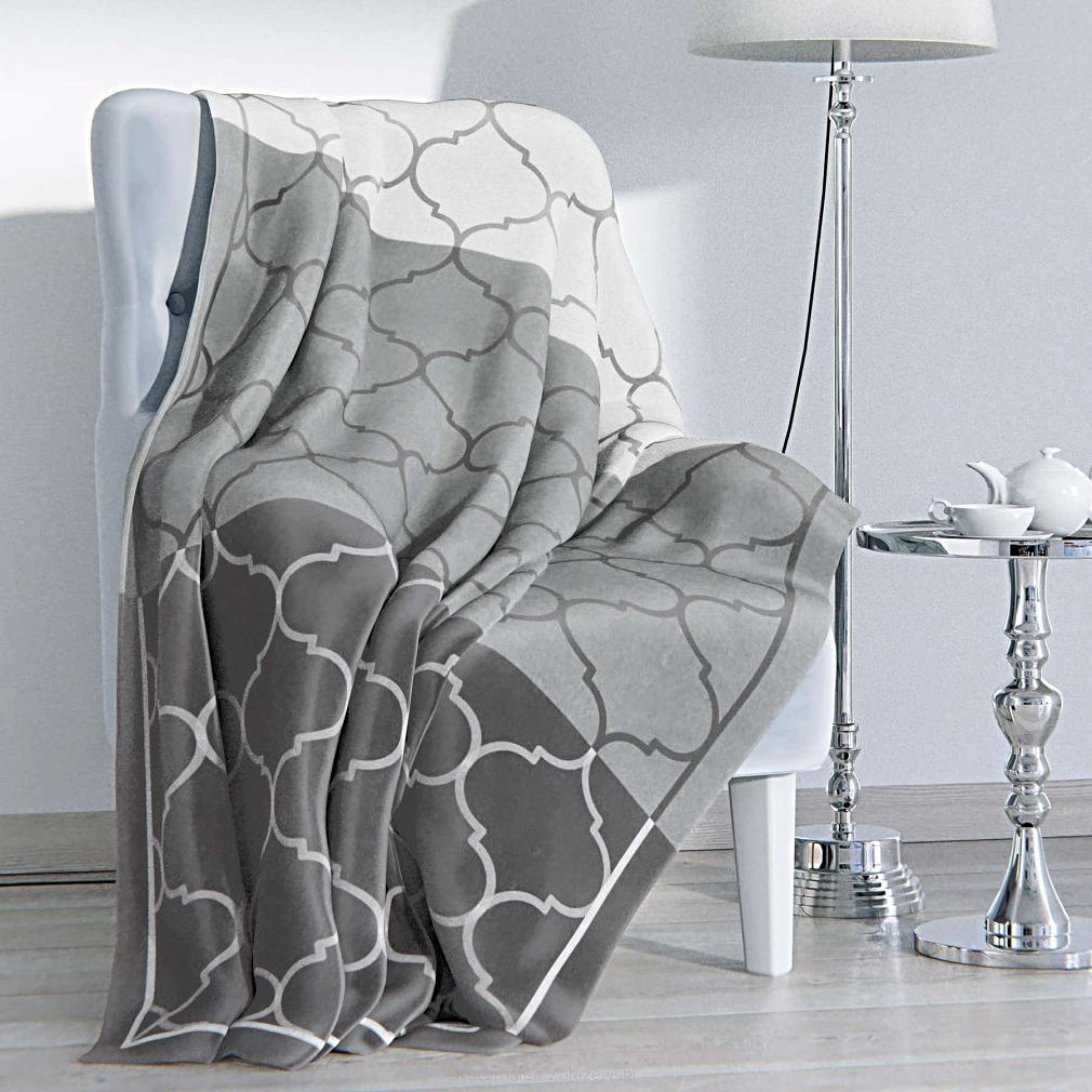 Koc bawełniano akrylowy 150x200 biały szary grafit wzór maroko