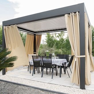 Zasłona gotowa na przelotkach GARDENIA 140x220 wodoodporna ogrodowa ciemnokremowa