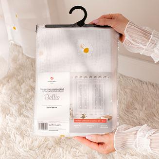 Firana gotowa na przelotkach na etaminie z ołowianką 140x250 BELLIS stokrotki biała