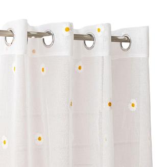 Firana gotowa na przelotkach na etaminie z ołowianką 140x250 BELLIS stokrotki biała