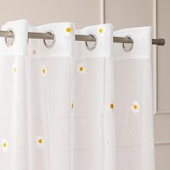 Firana gotowa na przelotkach na etaminie z ołowianką 140x250 BELLIS stokrotki biała