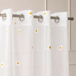 Firana gotowa na przelotkach na etaminie z ołowianką 140x250 BELLIS stokrotki biała