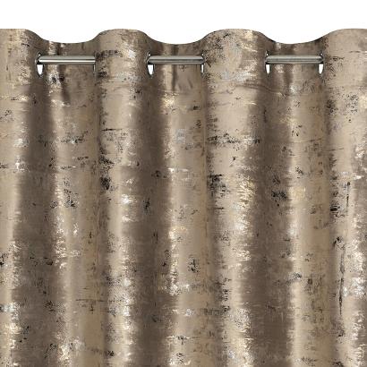 Zasłona gotowa na przelotkach TAMI 140x250 Eurofirany brązowa błyszczący marmurkowy nadruk