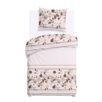 Pościel bawełniana COTTONLOVE 140x200 beżowa brązowa dekoracyjne kwiaty