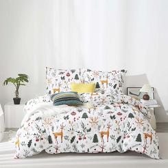 Biała Świąteczna Pościel z Mikrofibry z Nadrukiem 220x200 Christmas Forest