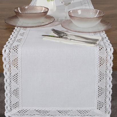Obrus/bieżnik dekoracyjny NATALY 35x180 Eurofirany biały zdobiony koronką