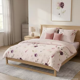 Komplet pościeli FIORRA z bawełny satynowej 160x200 jasnobeżowa w kwiatki