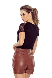 Elegancka bluzka z koronkowymi detalami na ramionach i dekolcie Cyryla czarna