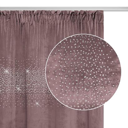 Zasłona gotowa na taśmie Shiny 140x270 welurowa z kryształkami pudrowa