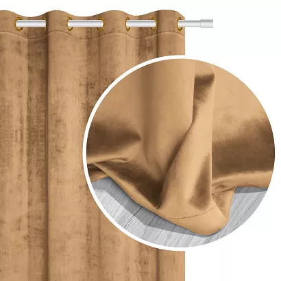 Zasłona gotowa na przelotkach VELVET SOFT 140x250 welurowa miodowa