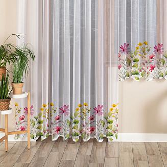 Firanka żakardowa gotowa na szelkach KWIATOWA ŁĄKA 300x230 biała