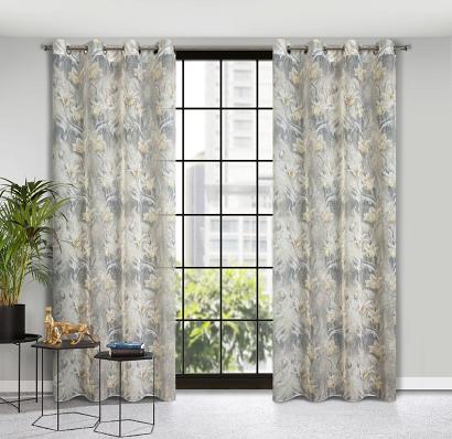 Zasłona gotowa na przelotkach OLA 140x250 Eurofirany popielata w beżowe kwiaty