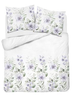 Pościel flanelowa 200x220 biała szara beżowa niebieska pastelowe kwiaty