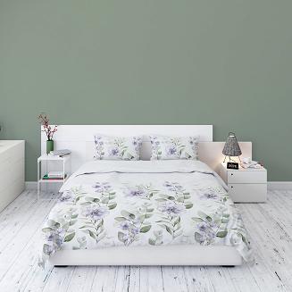 Pościel flanelowa 200x220 biała szara beżowa niebieska pastelowe kwiaty