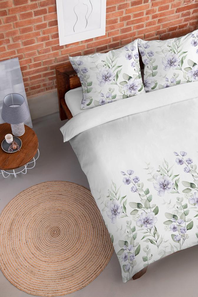 Pościel flanelowa 200x220 biała szara beżowa niebieska pastelowe kwiaty