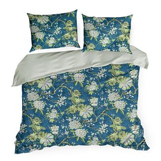 Pościel satynowa SPRING 160x200 Eurofirany niebieska jasnomiętowa ogrodowe kwiaty