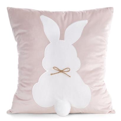 Poszewka dekoracyjna WIOSNA 45x45 Eurofirany jasnoróżowa wielkanocny zając z kokardką