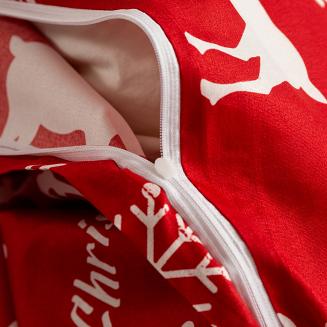 Pościel świąteczna 140x200 czerwona biała renifery choinki śnieżynki