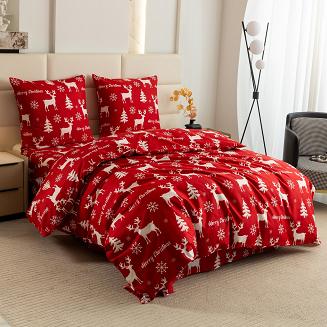 Pościel świąteczna 140x200 czerwona biała renifery choinki śnieżynki
