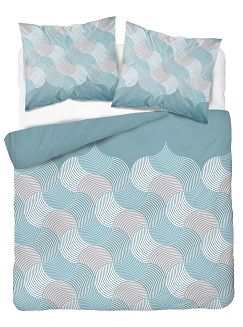Pościel flanelowa 220x200 turkusowa szara geometryczne fale
