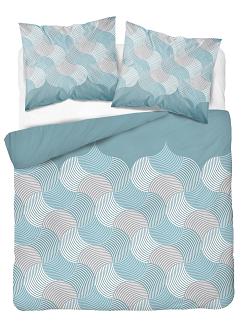 Pościel flanelowa 220x200 turkusowa szara geometryczne fale
