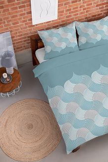 Pościel flanelowa 220x200 turkusowa szara geometryczne fale