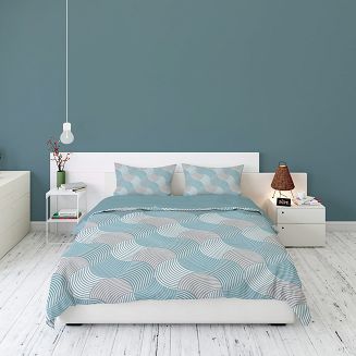 Pościel flanelowa 220x200 turkusowa szara geometryczne fale