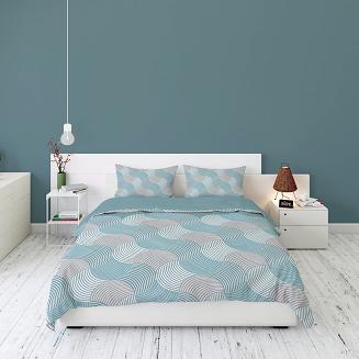 Pościel flanelowa 220x200 turkusowa szara geometryczne fale