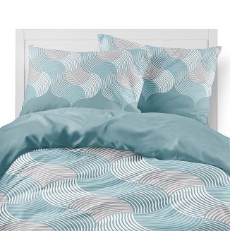 Pościel flanelowa 220x200 turkusowa szara geometryczne fale
