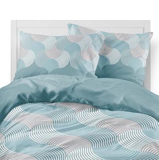 Pościel flanelowa 220x200 turkusowa szara geometryczne fale